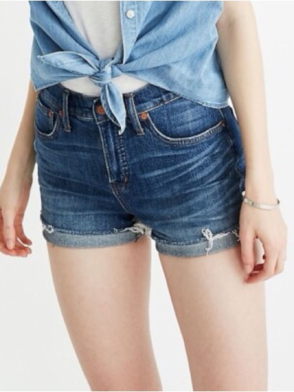 Madewell Cutoff Distressed Raw Hem Medium Wash High Rise Denim Jean Shorts Sz 31